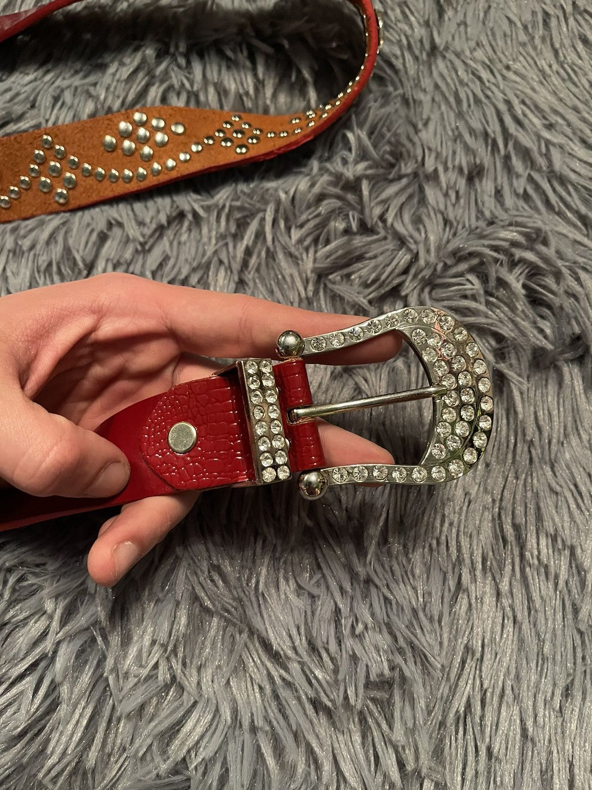 Cowboy Equipment × Vintage Y2K vintage avant garde real leather belt with gamestones Size 32 - 3 Thumbnail