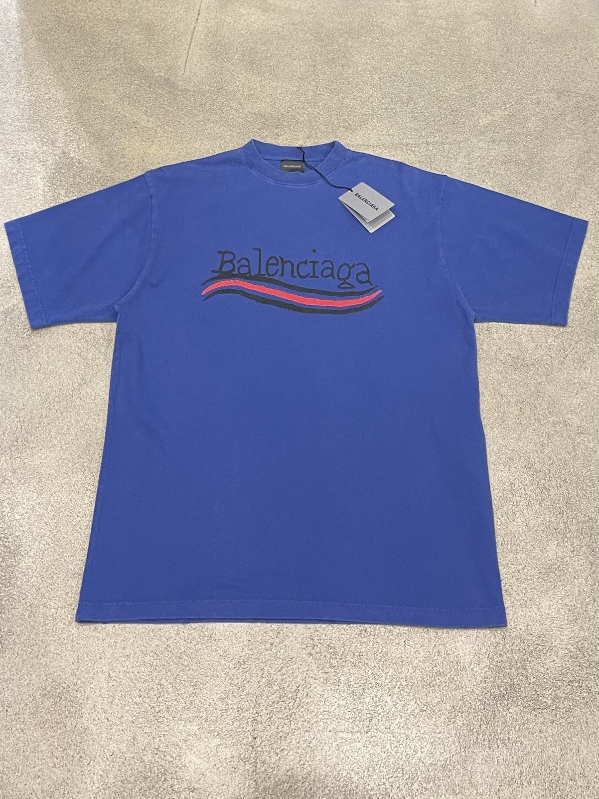 image of Balenciaga Hand Drawn Political Campaign Logo T-Shirt in Blue, Men's (Size Small)