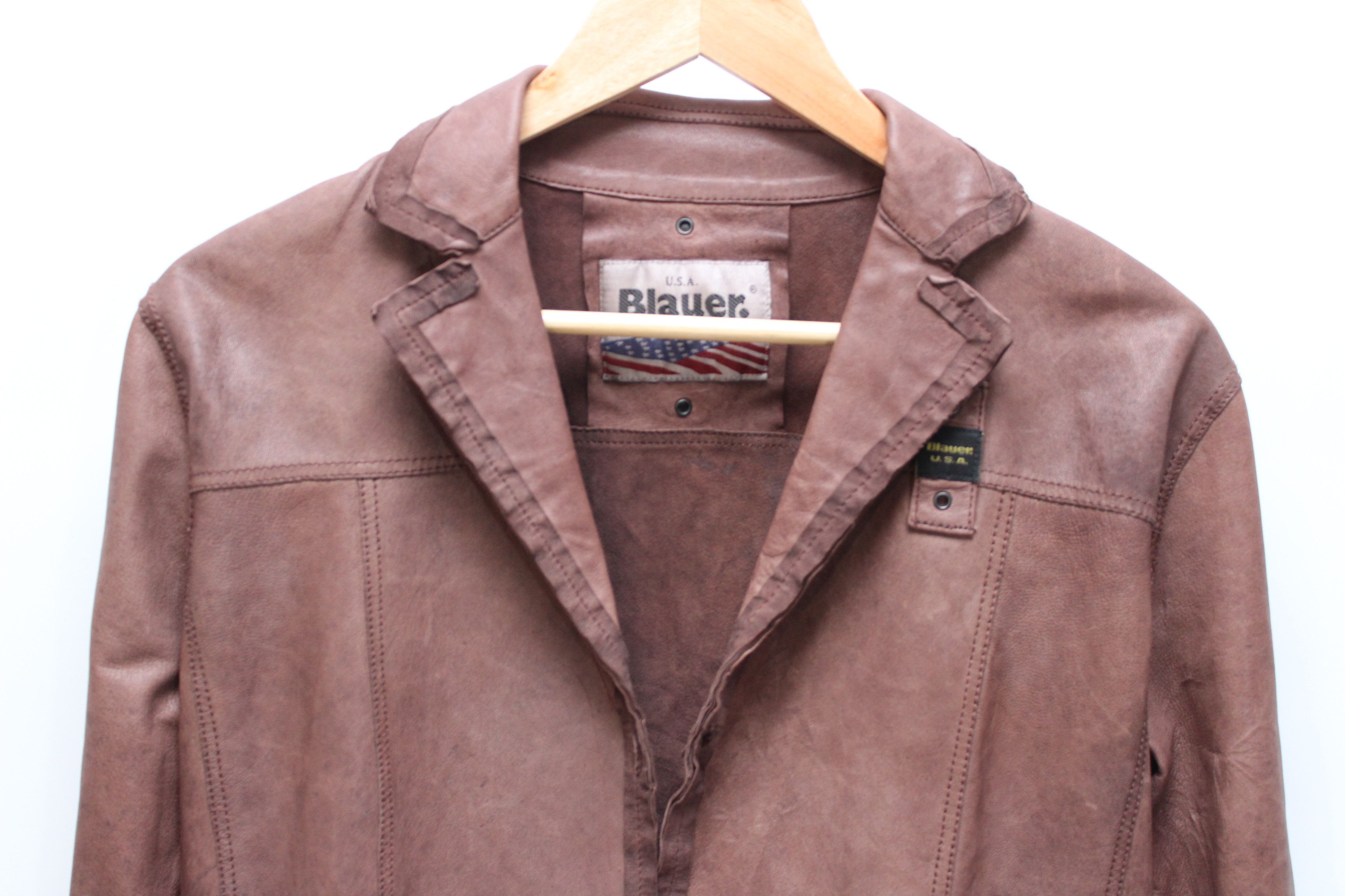 Leather Blauer USA Leather Jacket Size L Vintage Hype Streetwear Size L / US 10 / IT 46 - 6 Thumbnail