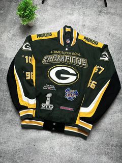 White/Green Logo Green Bay Packers Varsity Jacket - Jackets Masters