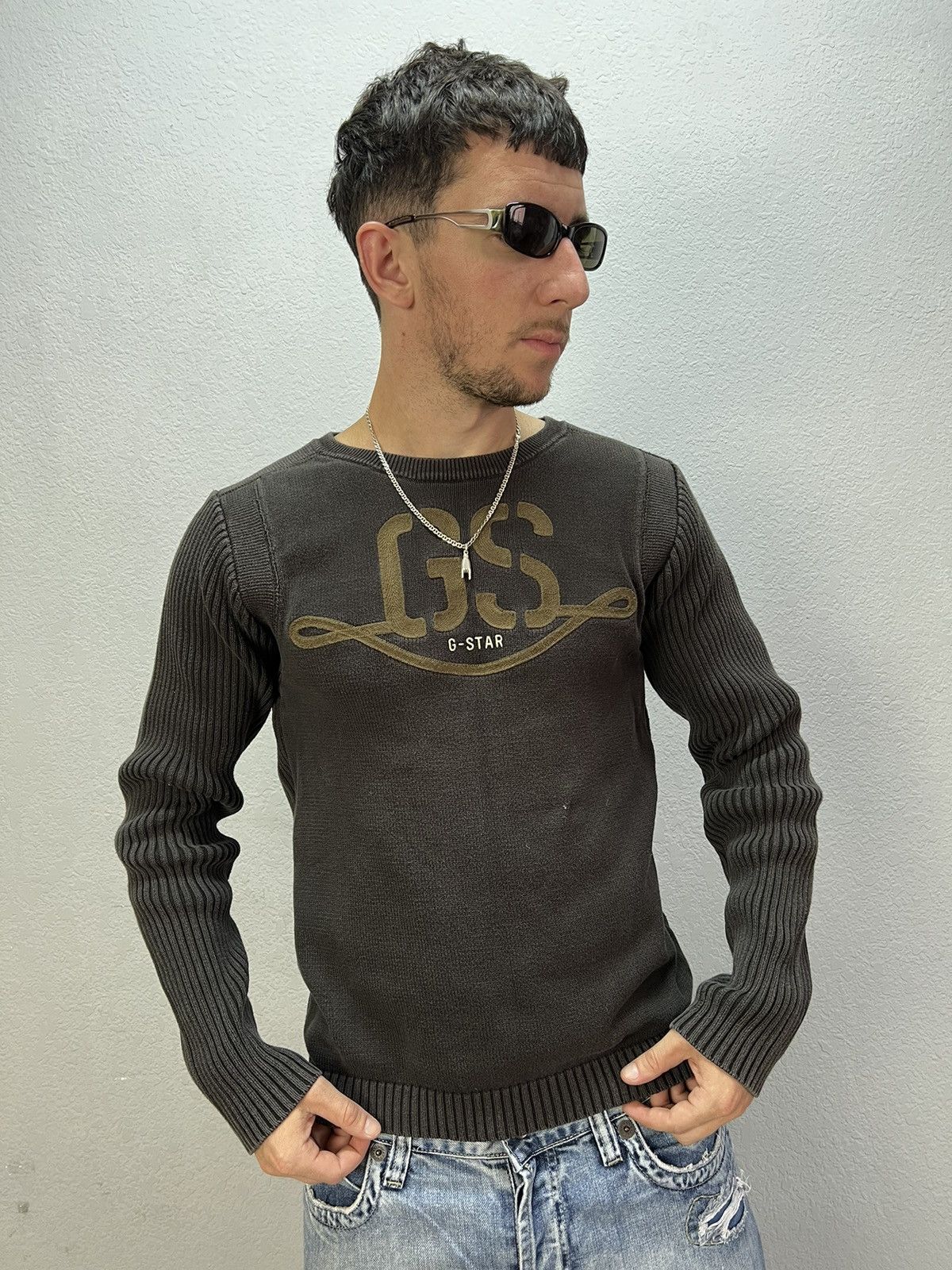 Vintage Y2K G Star Raw Distressed Big Logo sweater