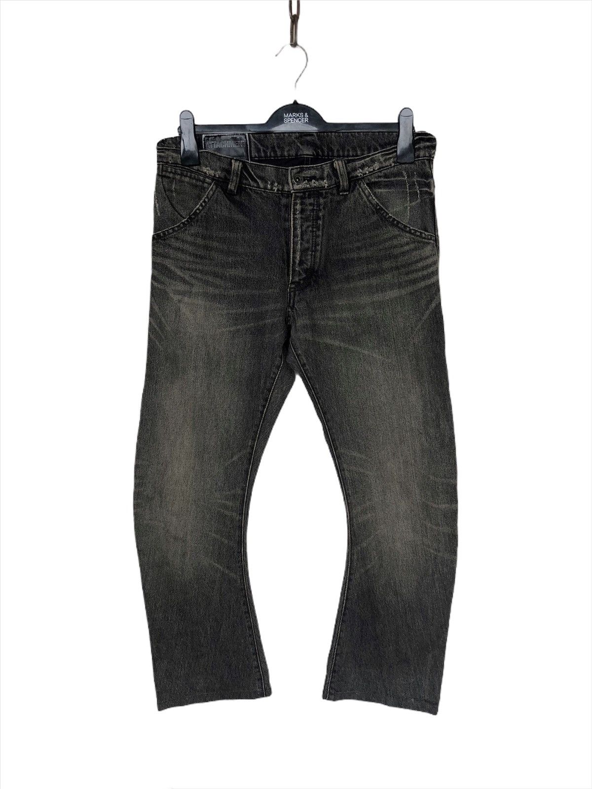 Kazuyuki Kumagai Attachment RARE🔥Faded Black Curved/J Shape Leg Durable Denim Size US 32 / EU 48 - 4 Thumbnail