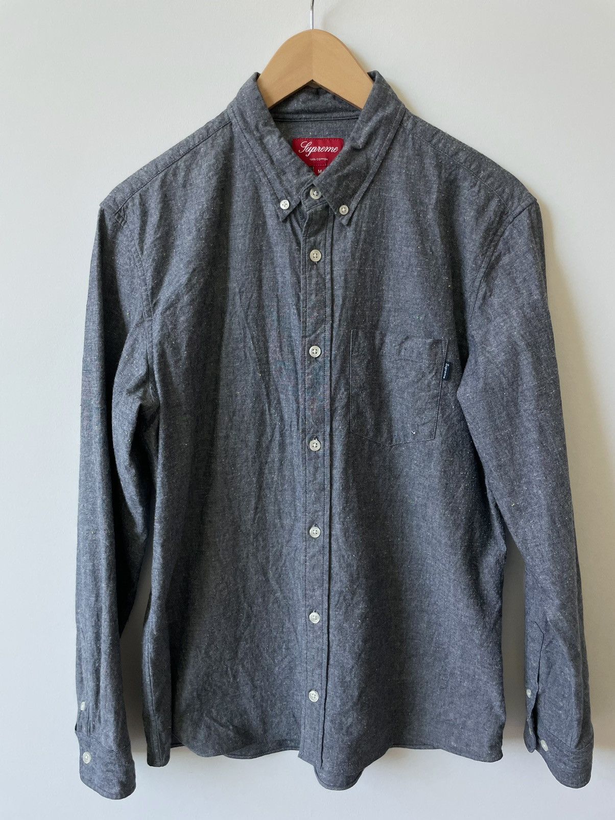 image of Supreme Speckled Chambray Button Up Shirt 2012 in Navy, Men's (Size Small)