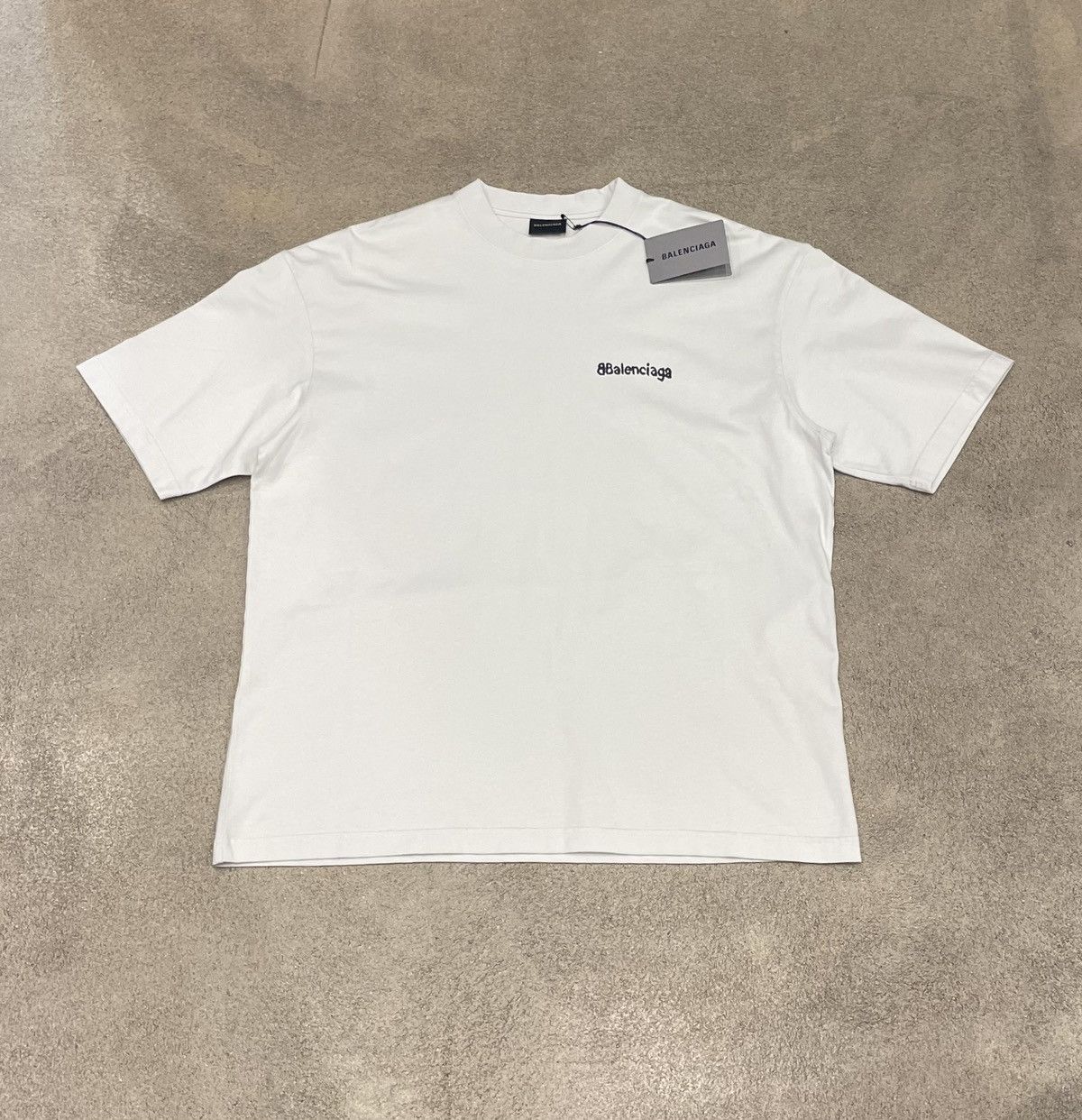 image of Balenciaga Hand Drawn Chest Logo T-Shirt in White, Men's (Size Small)