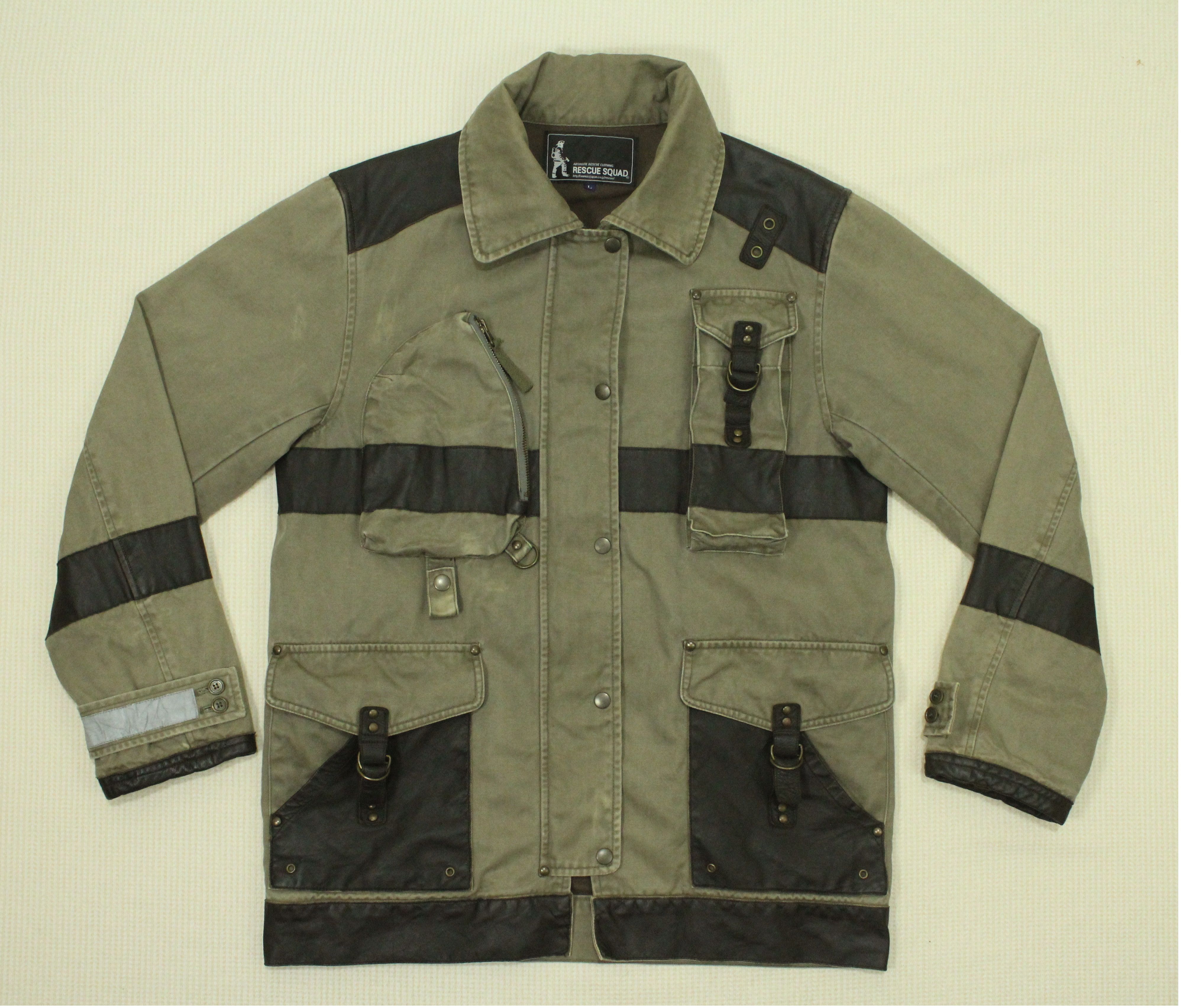 If Six Was Nine × Tornado Mart × Yasuyuki Ishii RESCUE SQUAD Jacket Fireman Leather/Cotton Herringbone Size US M / EU 48-50 / 2 - 20 Thumbnail