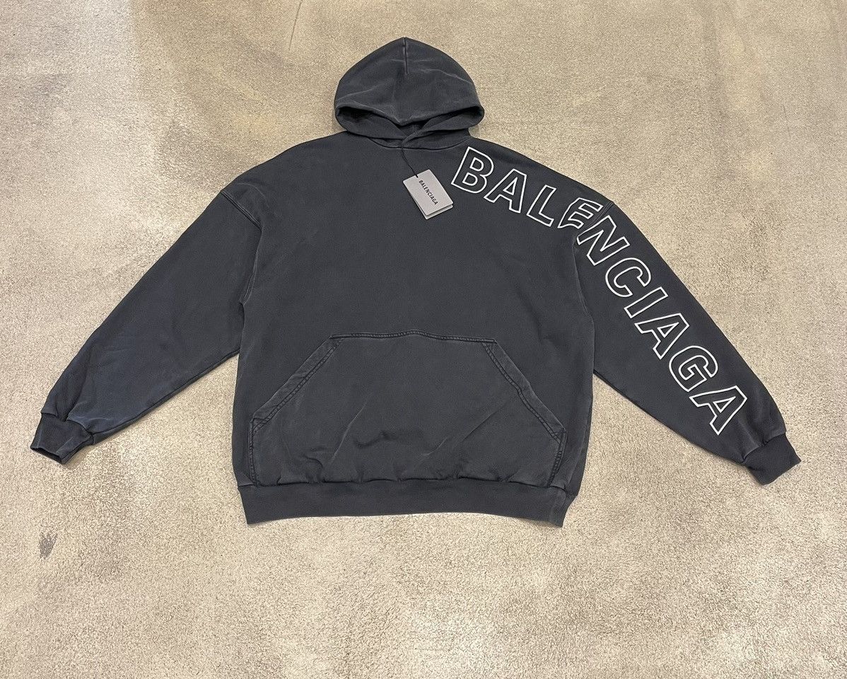 image of Balenciaga Embroidered Outline Logo Hoodie in Black, Men's (Size Small)