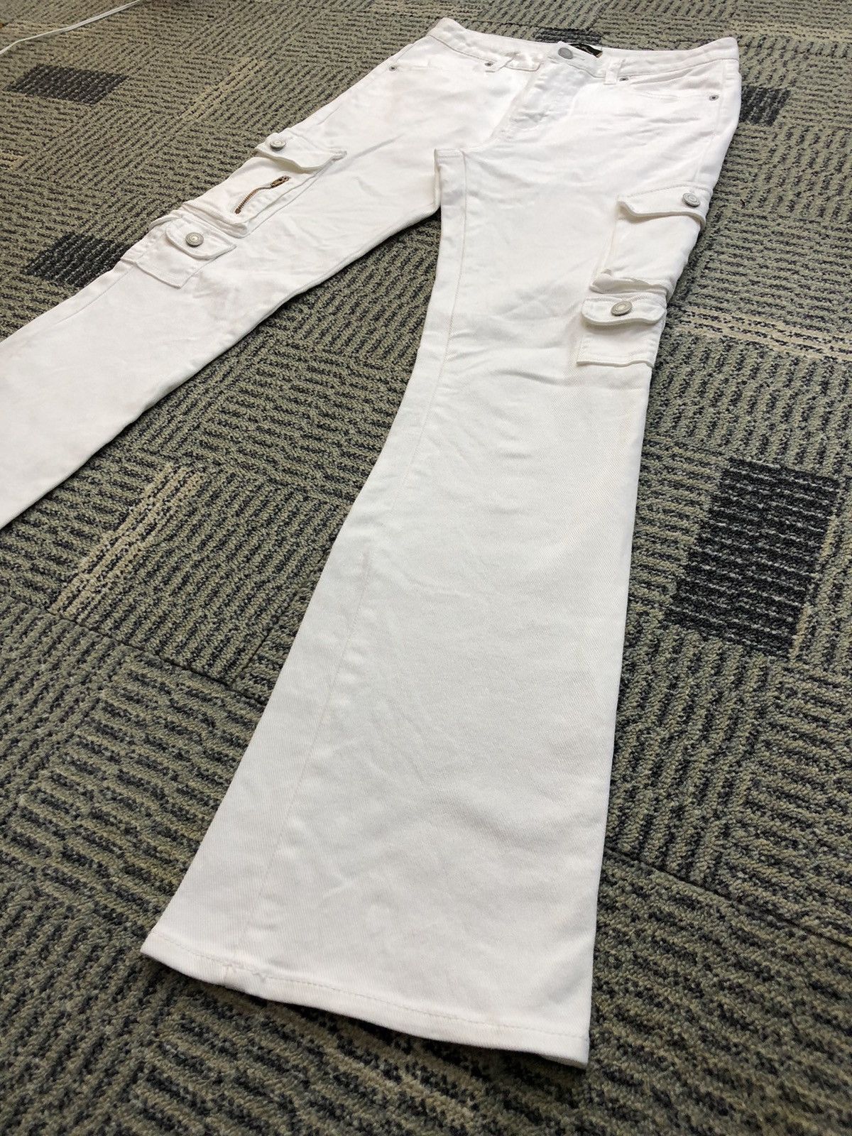 Japanese Brand Oririn Denim Multipocket Flared Bootcut Cargo White Pants Size US 28 / EU 44 - 4 Thumbnail