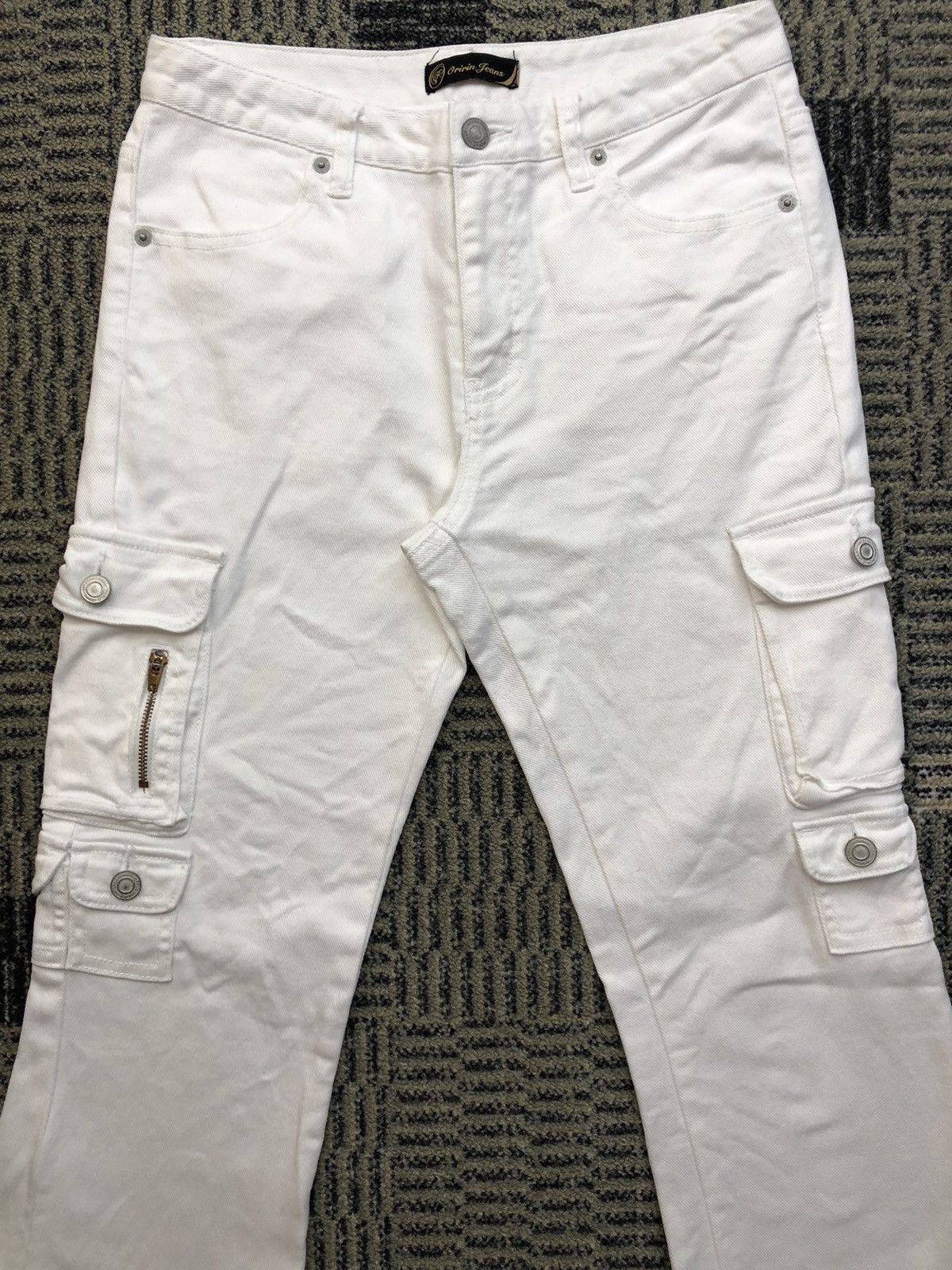 Japanese Brand Oririn Denim Multipocket Flared Bootcut Cargo White Pants Size US 28 / EU 44 - 3 Thumbnail