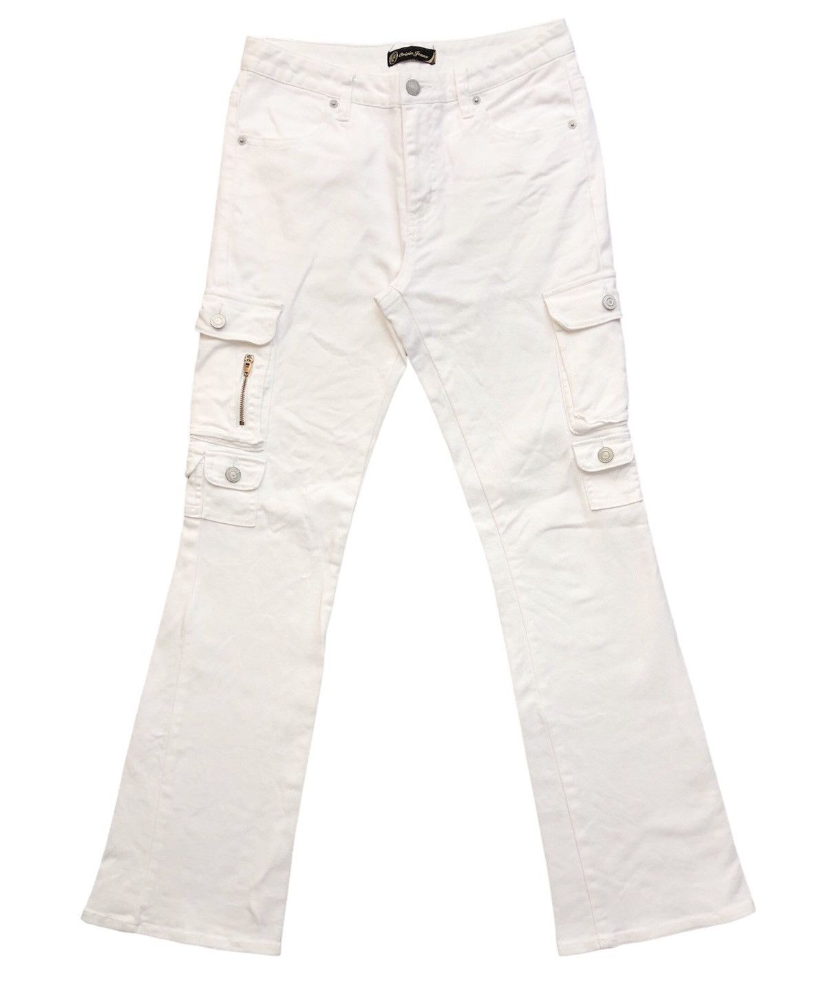 image of Oririn Denim Multipocket Flared Bootcut Cargo White Pants, Men's (Size 28)