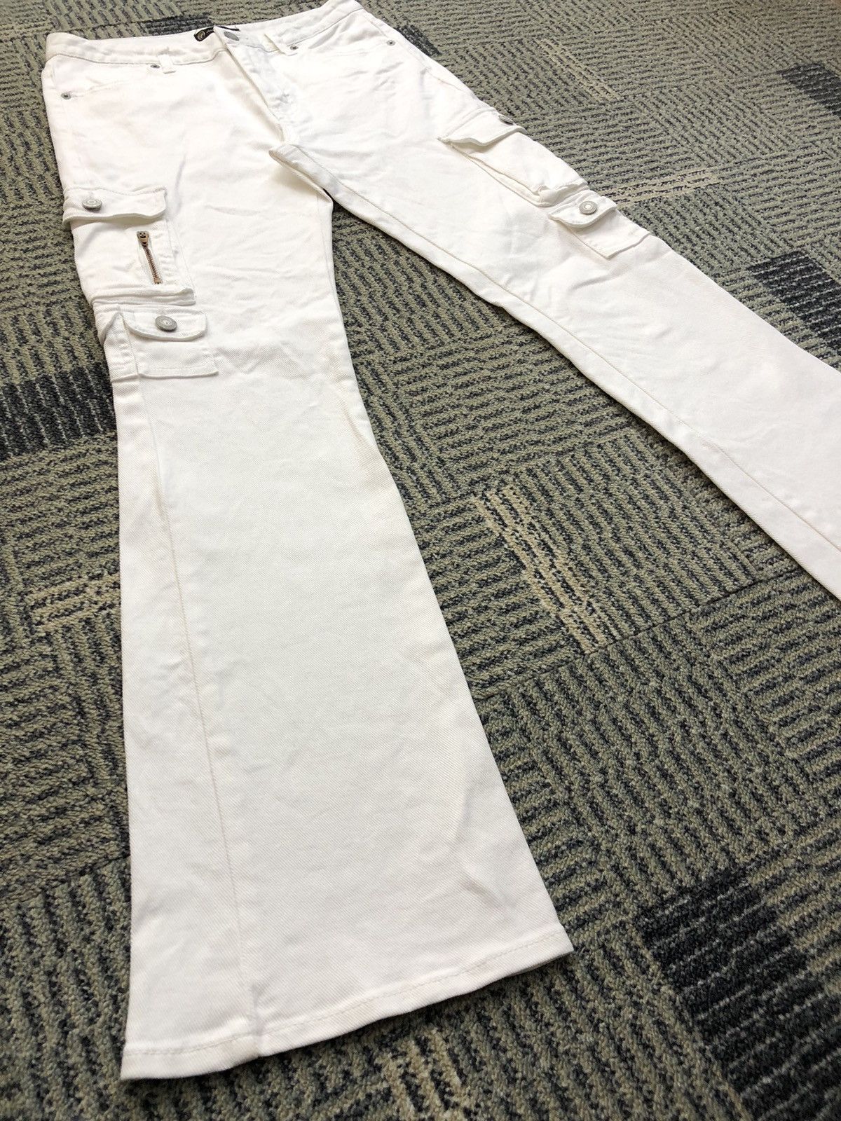 Japanese Brand Oririn Denim Multipocket Flared Bootcut Cargo White Pants Size US 28 / EU 44 - 5 Thumbnail