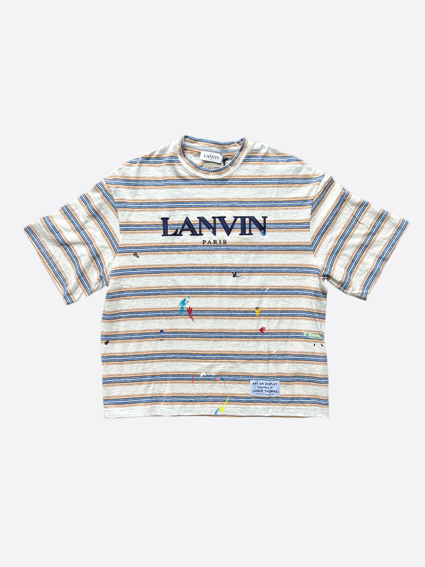 Image of Gallery Dept Lanvin Striped Paint Splatter Logo T-Shirt, Men's (Size 2XL)