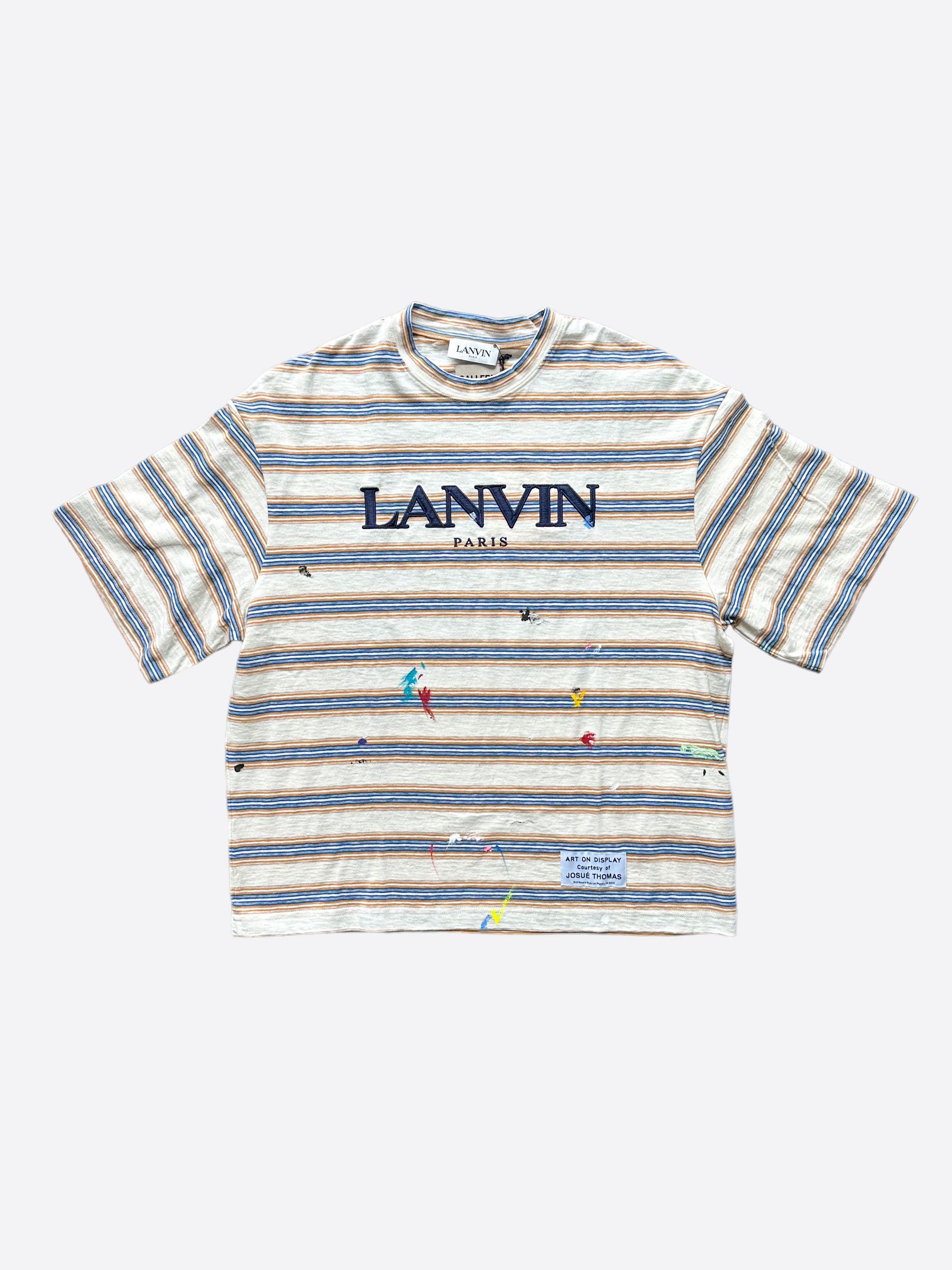 image of Gallery Dept Lanvin Striped Paint Splatter Logo T-Shirt, Men's (Size Medium)