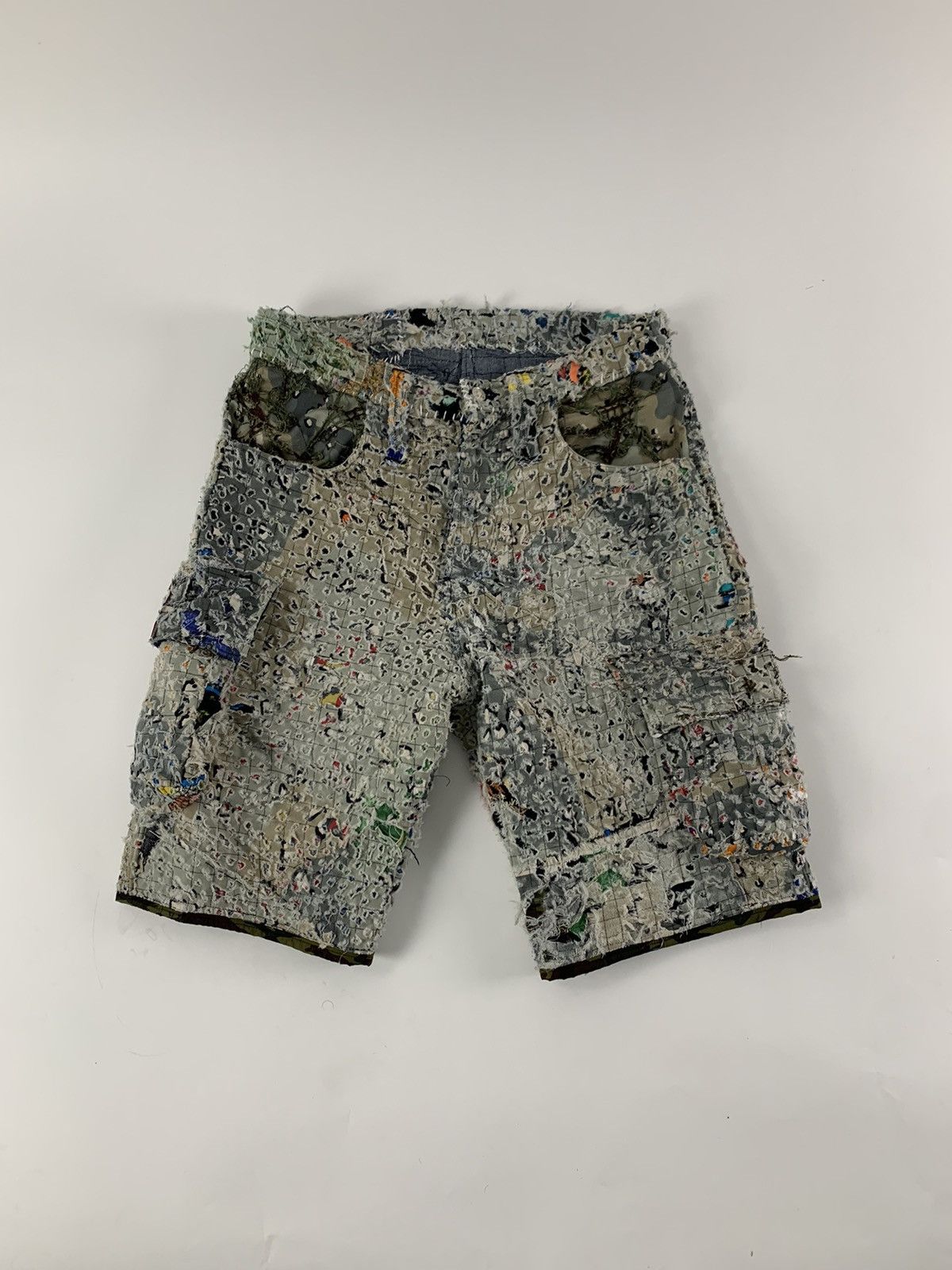 image of Vintage Triple Layered Camo Distressed Cargo Shorts, Men's (Size 33)