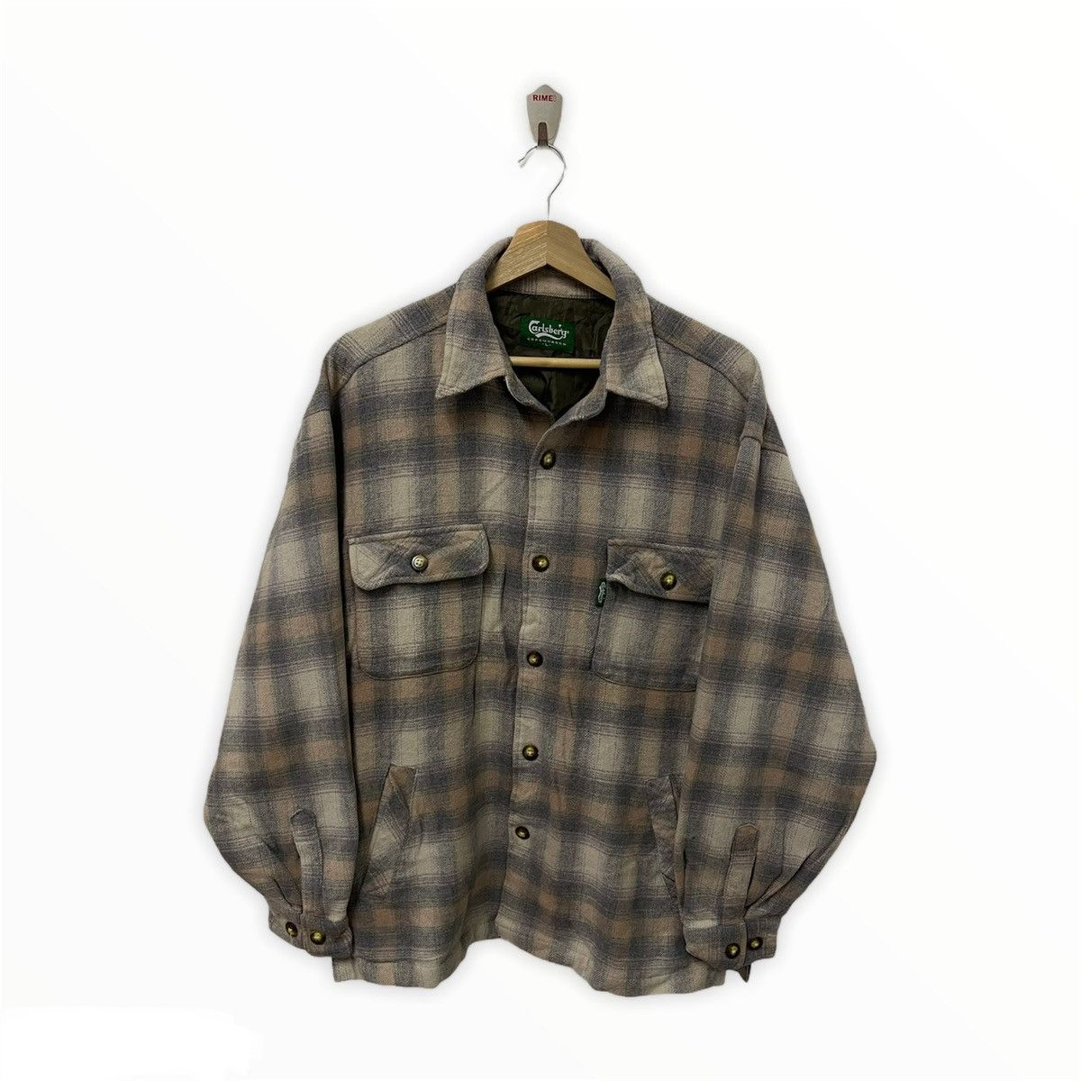 image of Vintage Carlsberg Checkered Tartan Multi Pocket Jacket in Plaid, Men's (Size Large)