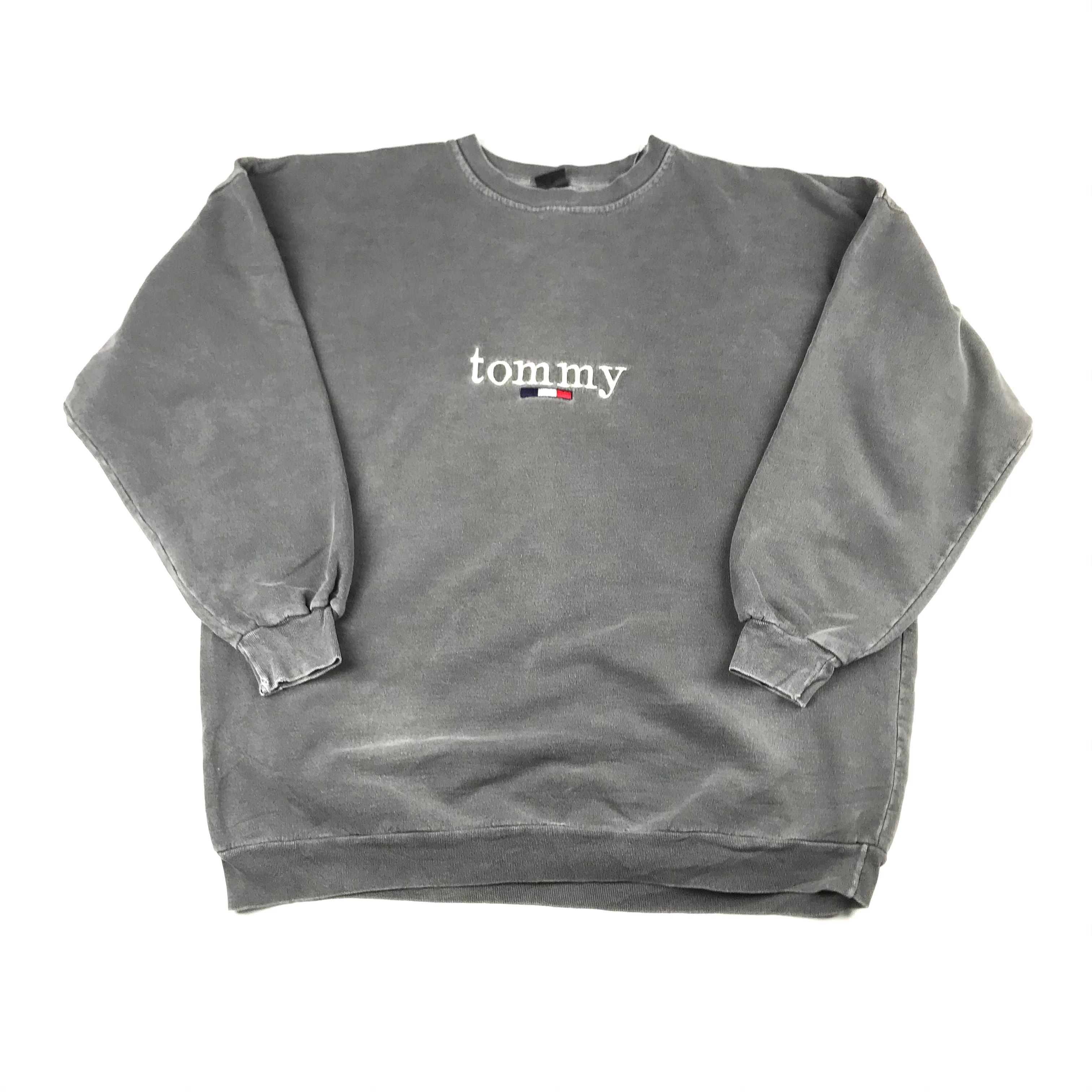 Pre-owned Tommy Hilfiger X Vintage 90's Tommy Embroidered Faded Sweatshirt In Charcoal