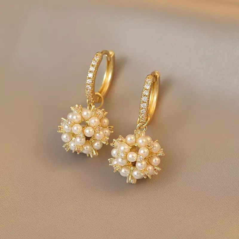 Jewelry Elegant Wind Rice Beads Fireworks Ball Pendant Drop Earring Size ONE SIZE - 1 Thumbnail