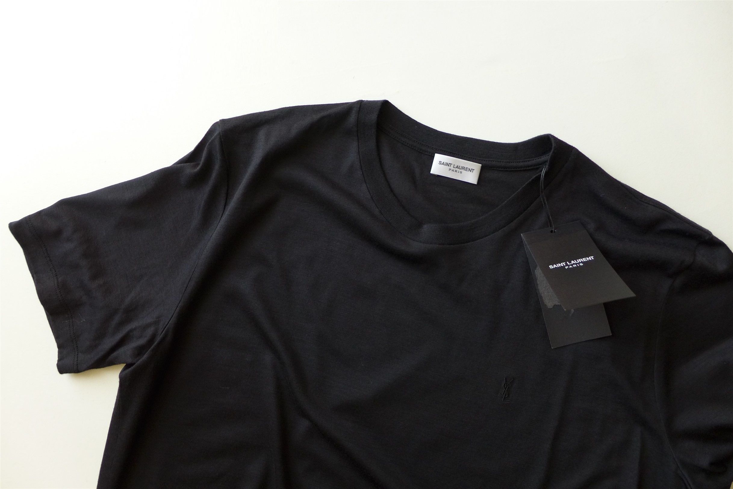 Saint Laurent Paris Saint Laurent Embroidered Logo T-Shirt - Black Wool & Silk Size US M / EU 48-50 / 2 - 7 Thumbnail