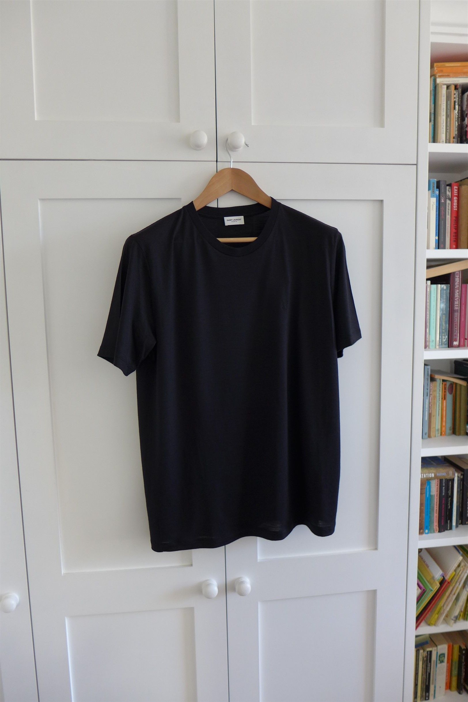 Saint Laurent Paris Saint Laurent Embroidered Logo T-Shirt - Black Wool & Silk Size US M / EU 48-50 / 2 - 3 Thumbnail