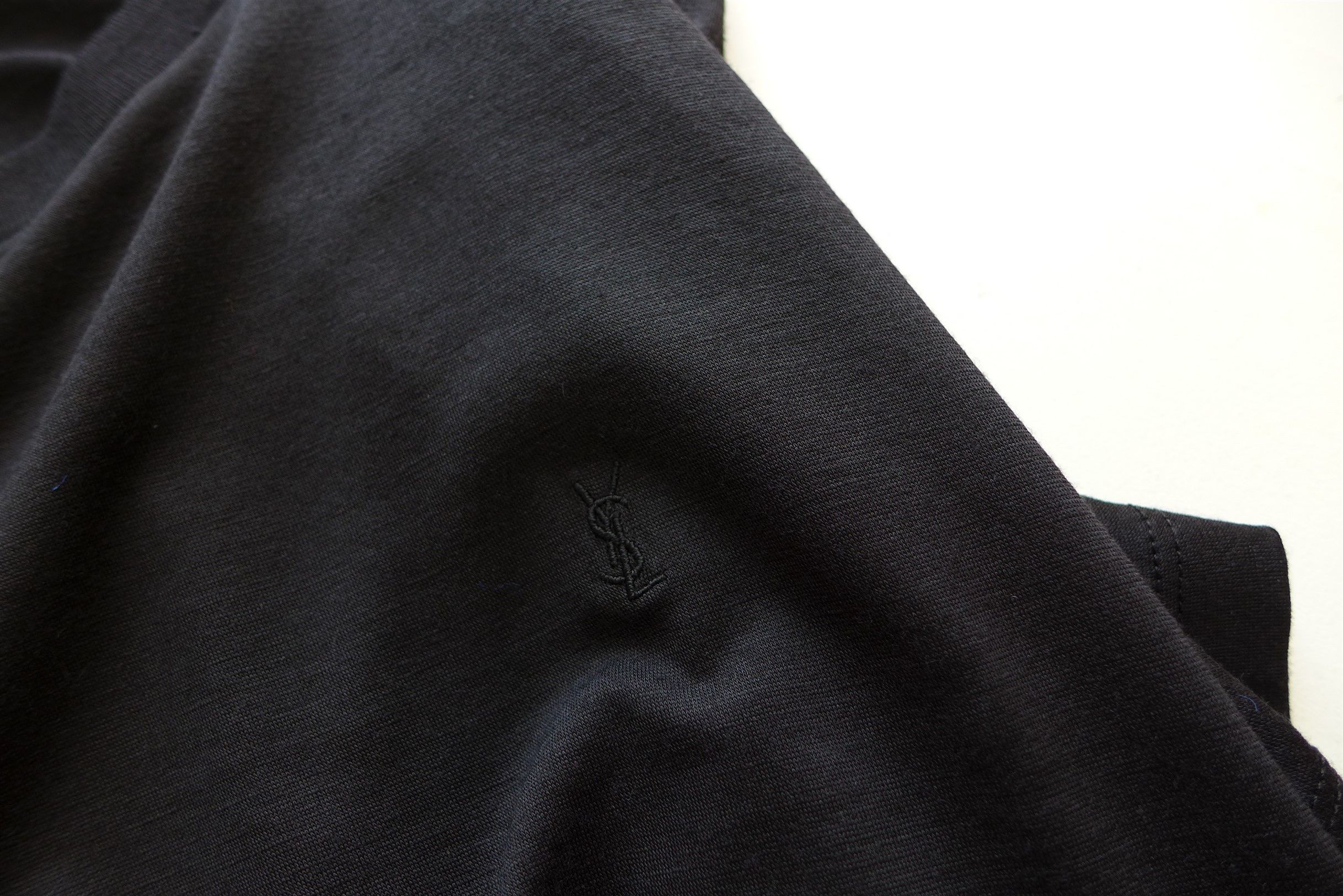 Saint Laurent Paris Saint Laurent Embroidered Logo T-Shirt - Black Wool & Silk Size US M / EU 48-50 / 2 - 9 Thumbnail