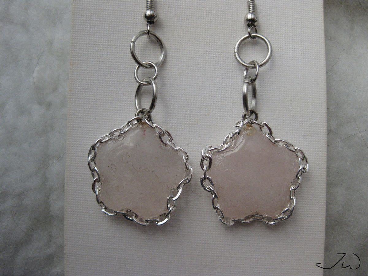 Handmade Rose quartz Stainless Steel Earrings with Silver chain Size ONE SIZE - 4 Thumbnail