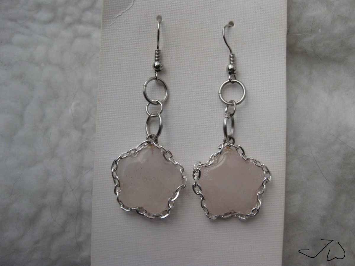 Handmade Rose quartz Stainless Steel Earrings with Silver chain Size ONE SIZE - 1 Thumbnail