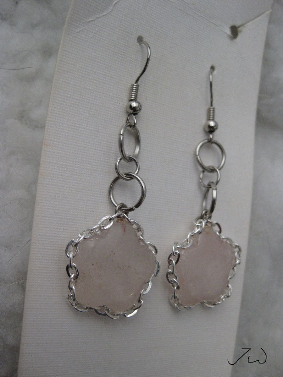 Handmade Rose quartz Stainless Steel Earrings with Silver chain Size ONE SIZE - 3 Thumbnail