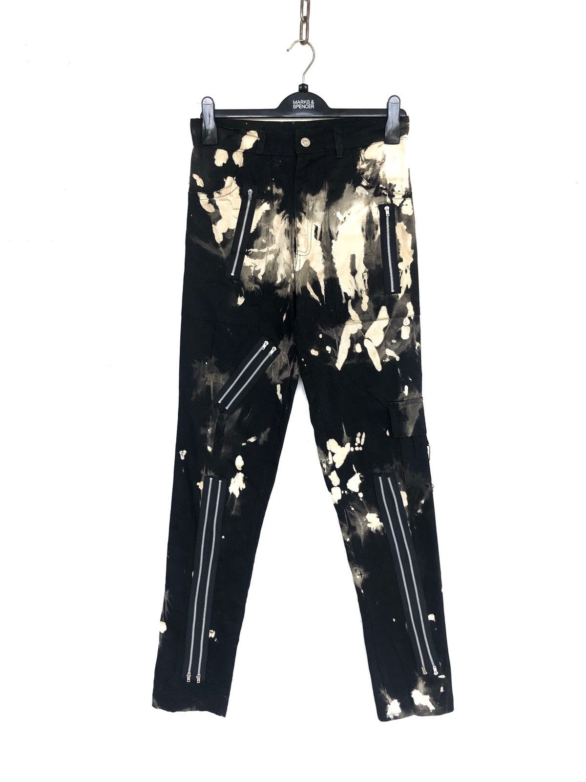 image of Malcolm Mclaren x The Anarchy og Tiger Made Acid Wash Bondage Zipper Pant in Black Bleach (Size 30)