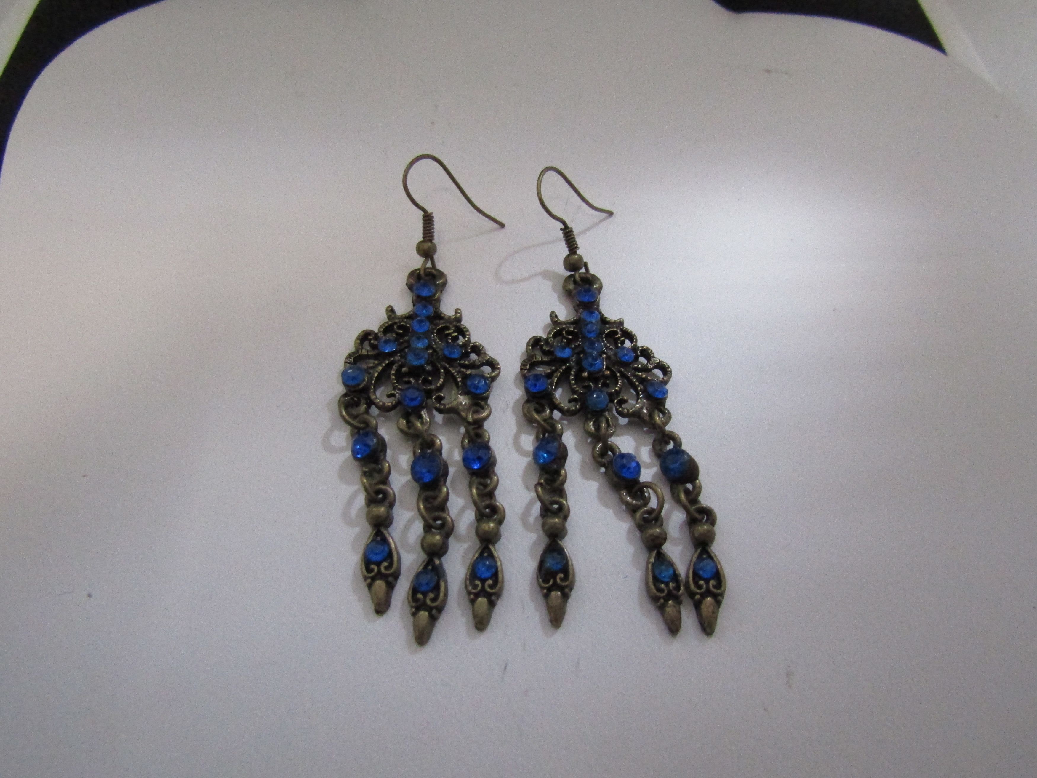 Handmade Blue Czs Bronze Dangle Earrings Size ONE SIZE - 4 Thumbnail