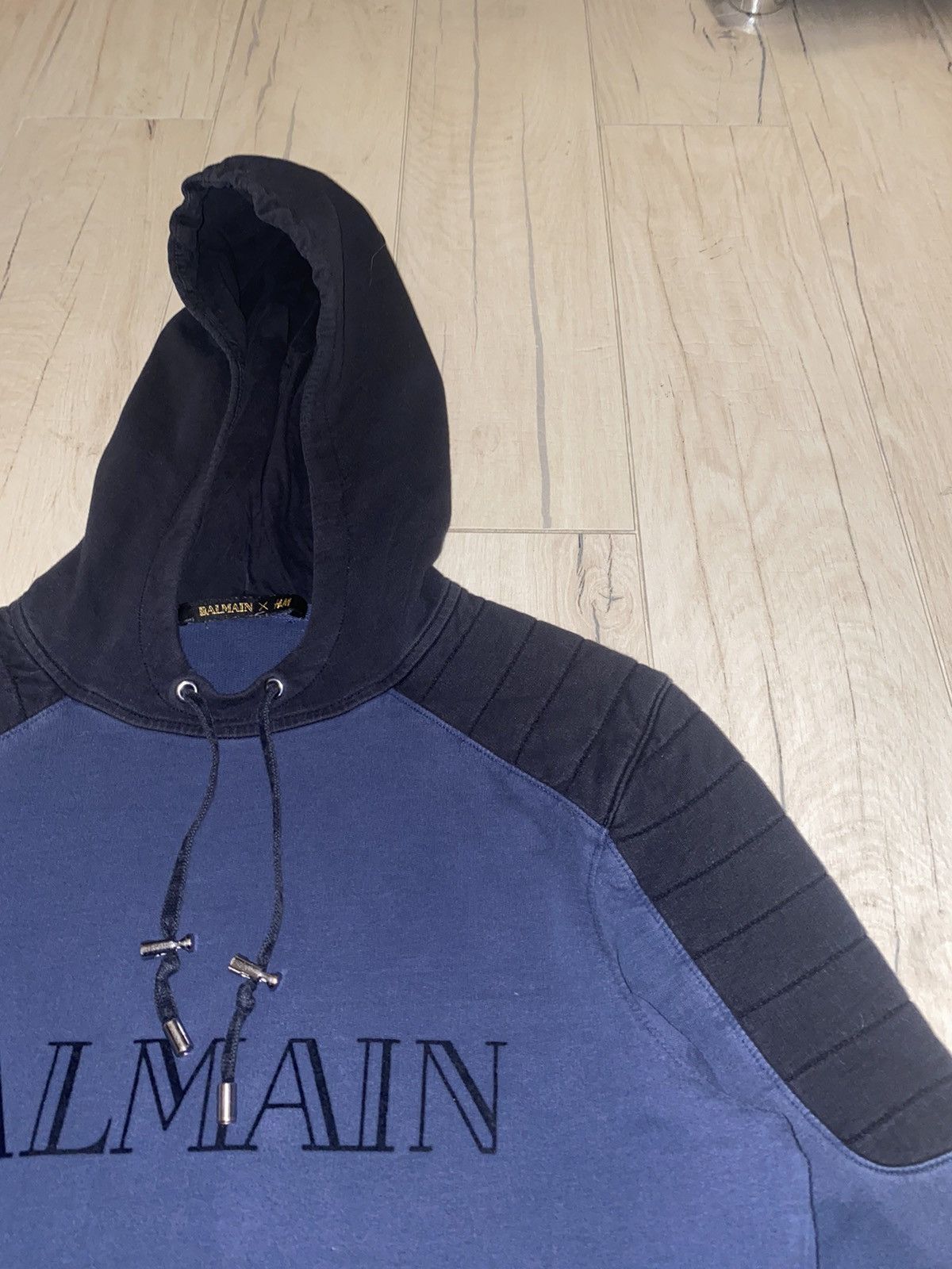 Balmain FW15 Balmain X H&M Big Logo Dark Navy Technical Hoodie Size US M / EU 48-50 / 2 - 6 Thumbnail