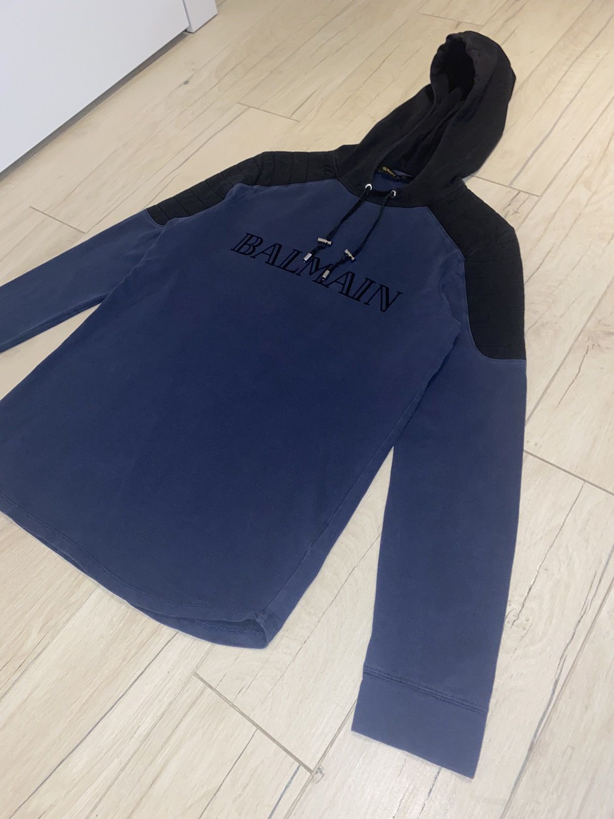 Balmain FW15 Balmain X H&M Big Logo Dark Navy Technical Hoodie Size US M / EU 48-50 / 2 - 2 Thumbnail