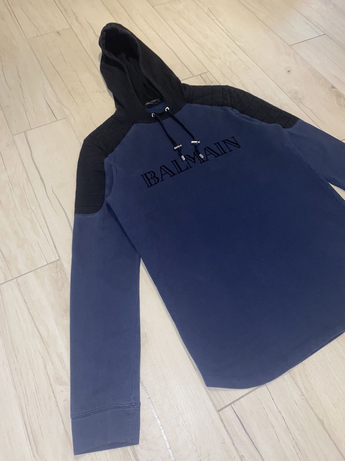 Balmain FW15 Balmain X H&M Big Logo Dark Navy Technical Hoodie Size US M / EU 48-50 / 2 - 3 Thumbnail