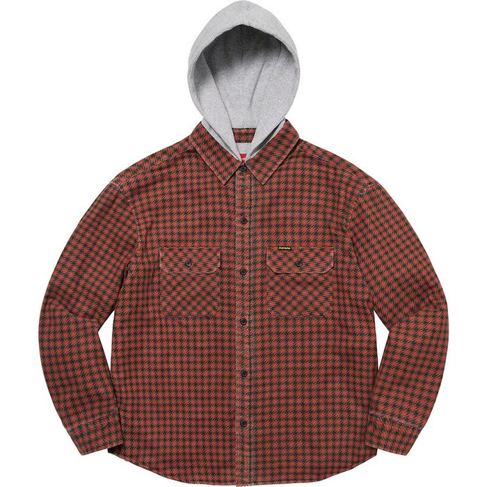 Supreme Supreme 22FW Houndstooth Flannel Hooded Shirt Red L in