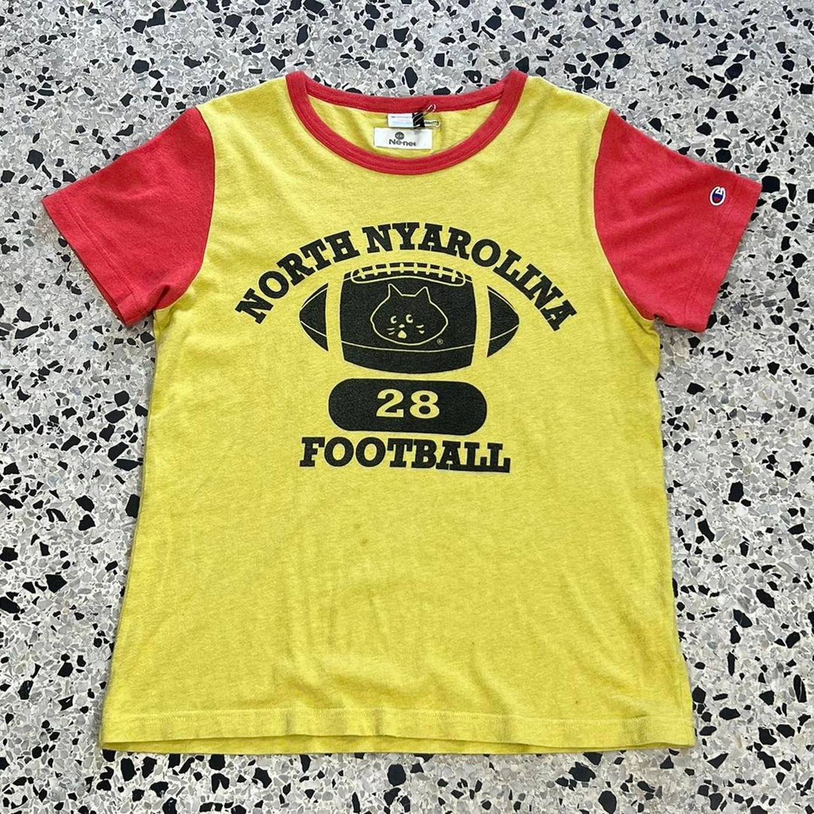 image of Issey Miyake x Ne Net Champion X Ne-Net North Nyarolina Football T-Shirt in Yellow (Size Large)