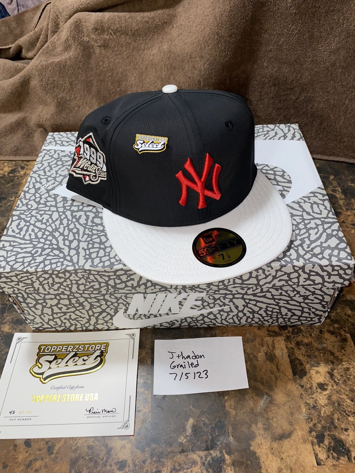 New Era New York Yankees New Era 59fifty hat 7 1/8 white black red Size ONE SIZE - 1 Thumbnail