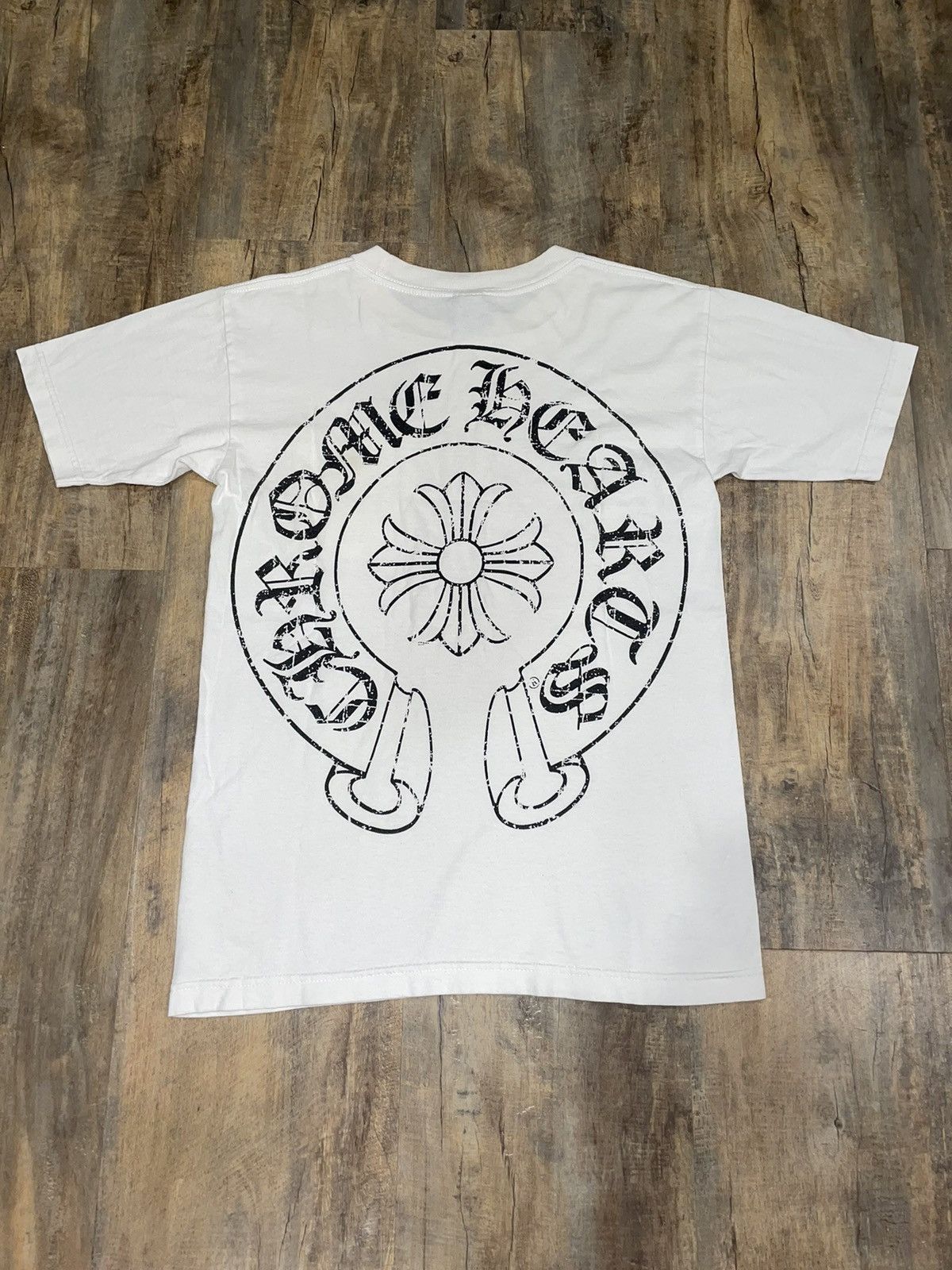 image of Chrome Hearts Horseshoe Cross Logo White Pocket Tee, Men's (Size Small)