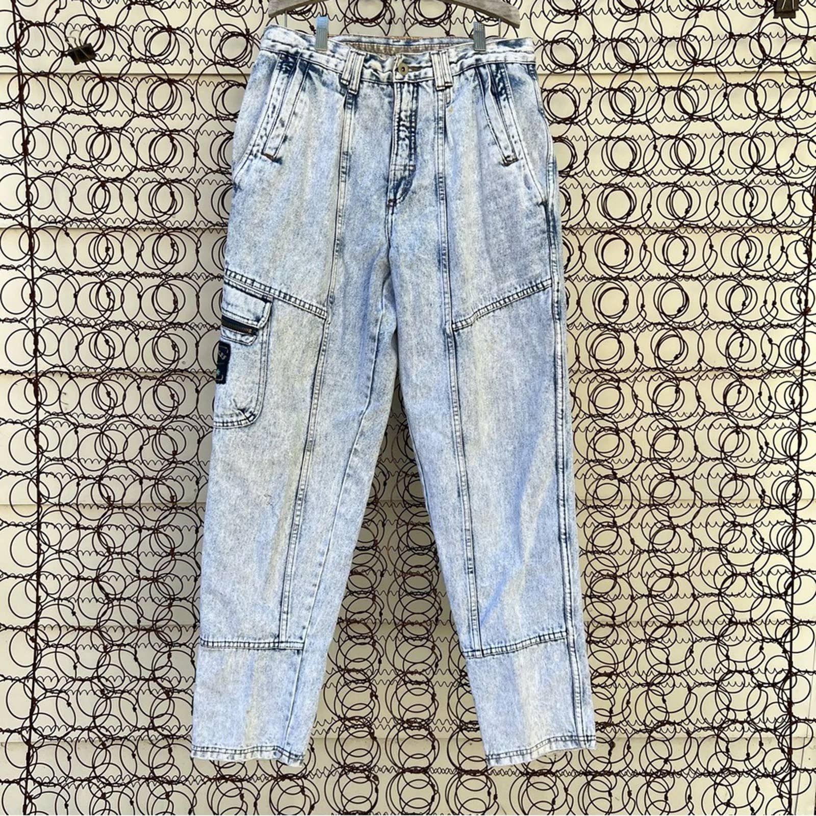 Bugle Boy Bugle Boy All Weather Gear high rise acid wash cargo jeans