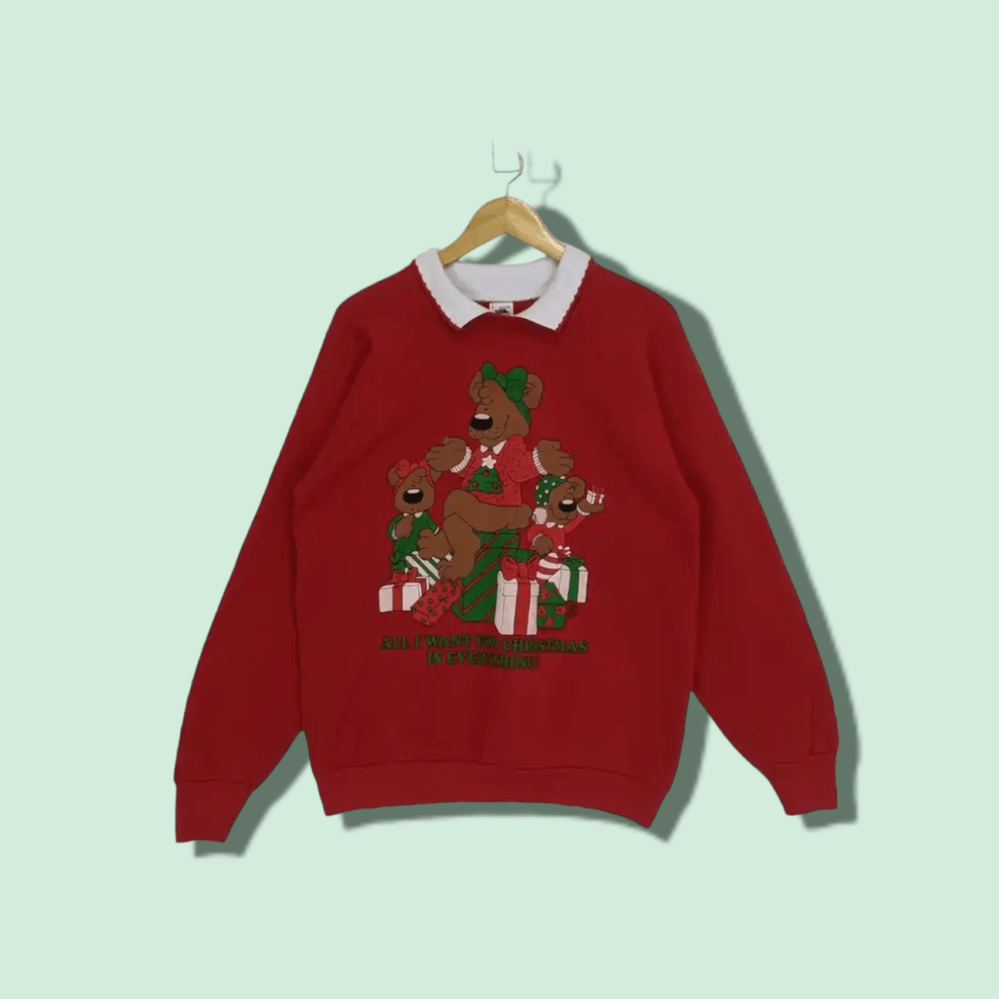 Fruit Of The Loom Vintage 1991 FOTL Christmas Teddy Bear Jumper Sweatshirt Size US L / EU 52-54 / 3 - 1 Thumbnail