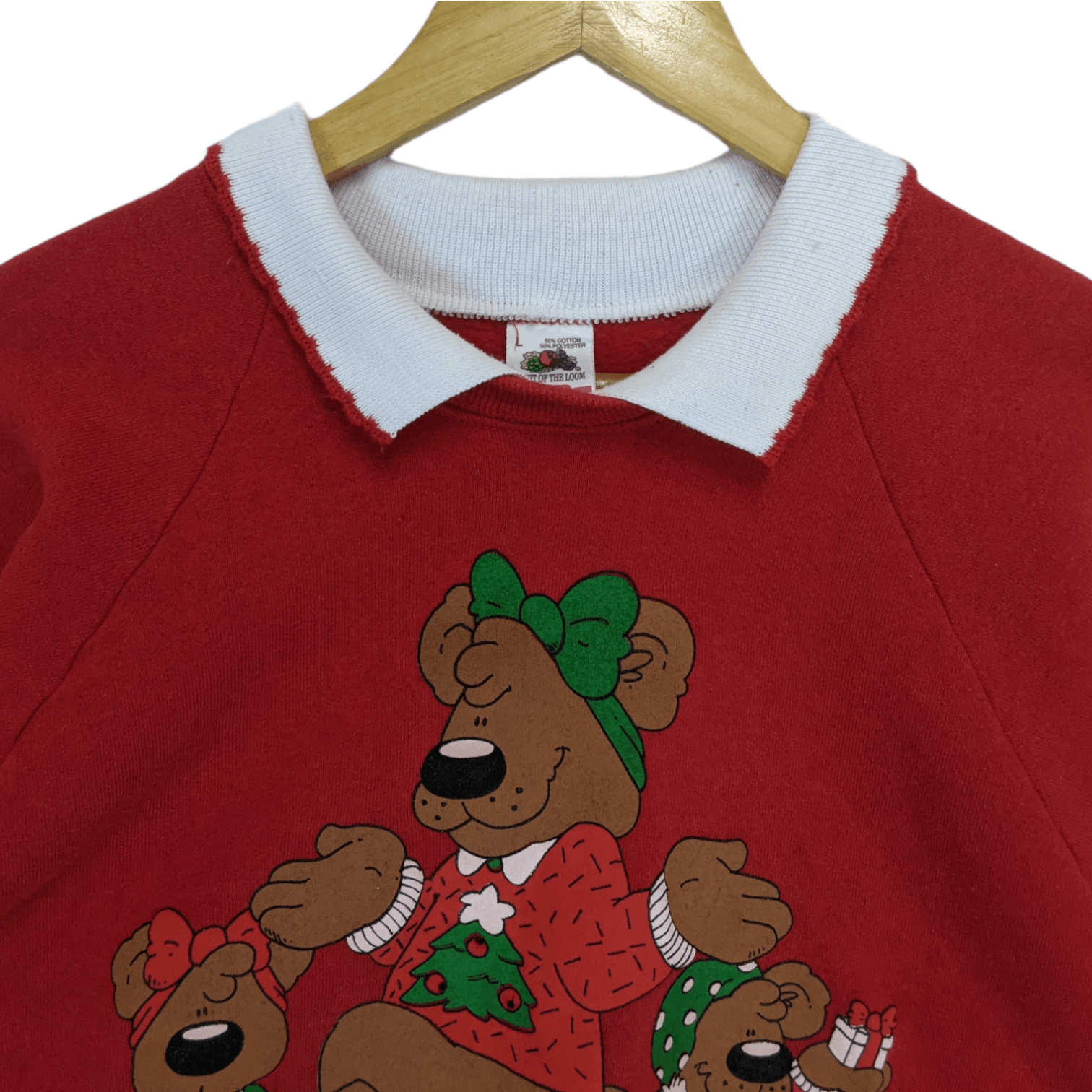 Fruit Of The Loom Vintage 1991 FOTL Christmas Teddy Bear Jumper Sweatshirt Size US L / EU 52-54 / 3 - 4 Thumbnail