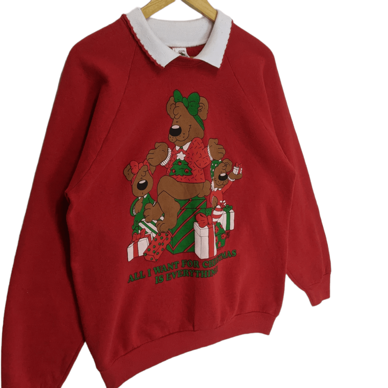 Fruit Of The Loom Vintage 1991 FOTL Christmas Teddy Bear Jumper Sweatshirt Size US L / EU 52-54 / 3 - 3 Thumbnail