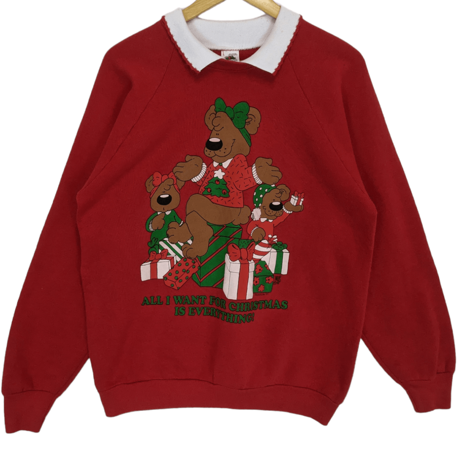 Fruit Of The Loom Vintage 1991 FOTL Christmas Teddy Bear Jumper Sweatshirt Size US L / EU 52-54 / 3 - 2 Thumbnail