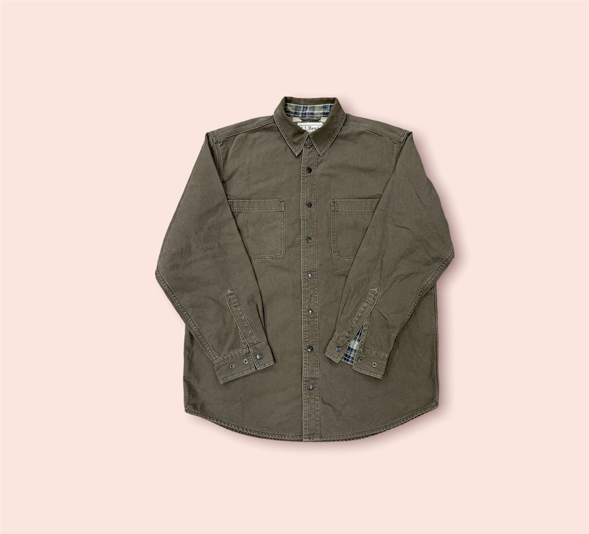 image of L L Bean x Urban Classics Vintage Ll Bean Button Down Flannel in Khaki Canvas, Men's (Size Medium)