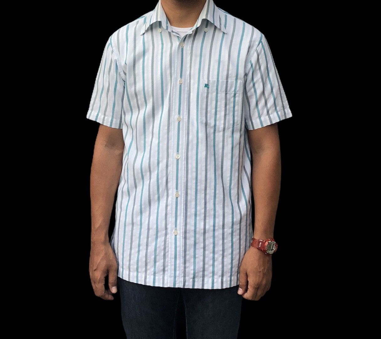 Burberry London Men Button Down Stripes Short Sleeves Shirt