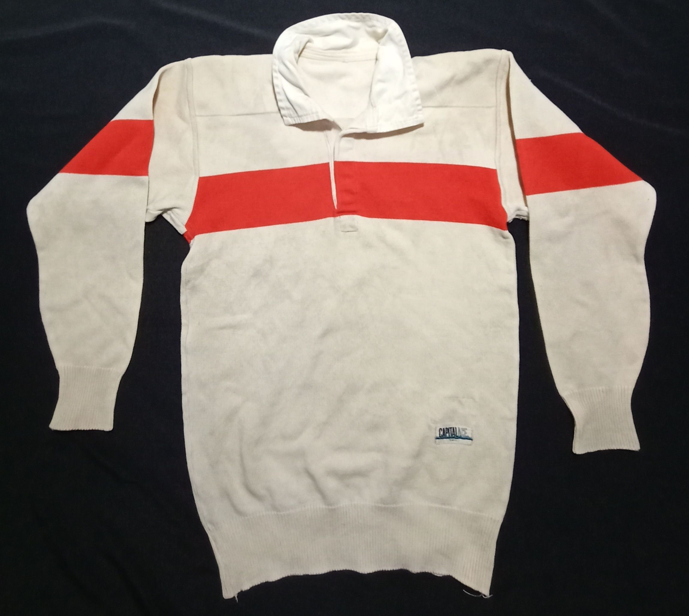 image of Vintage Capital Ace Polo Rugby Shirt Sweatshirt in Cream/Red, Men's (Size Small)
