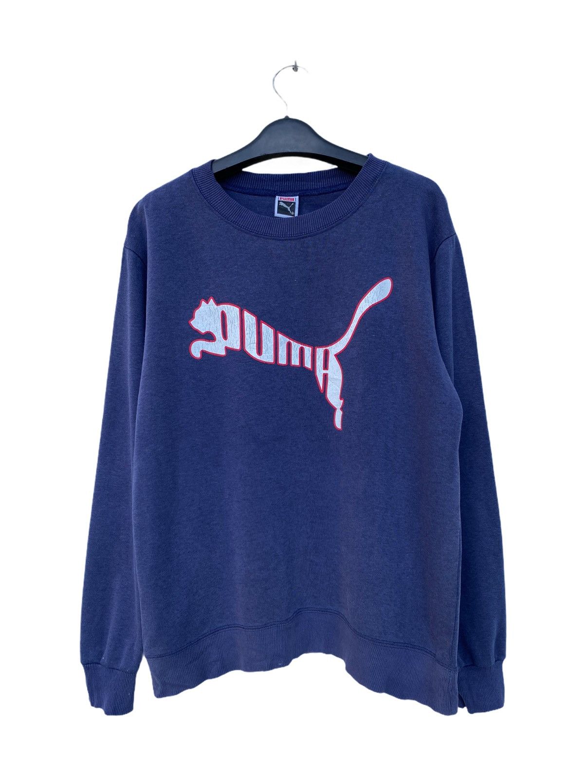 image of vintage Puma Big Logo Sweater in Navy Blue, Men's (Size Medium)