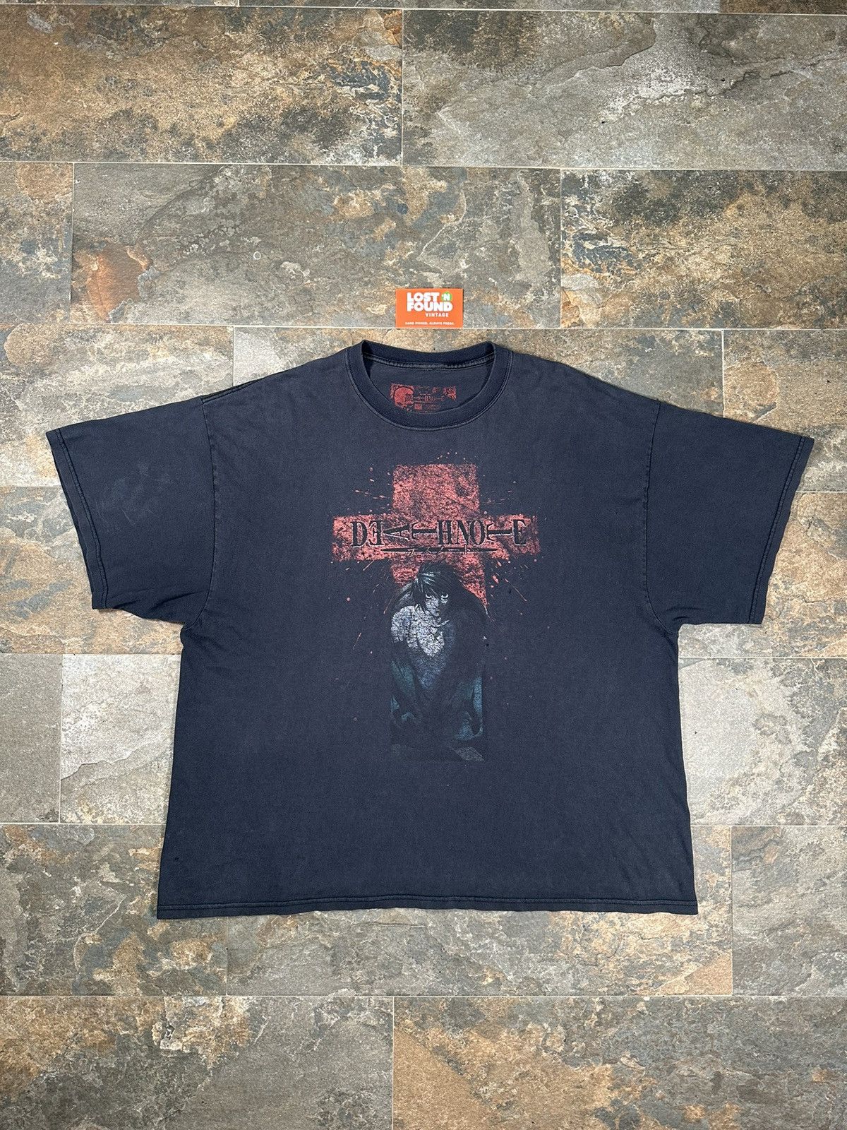 image of Y2K Vintage Anime Death Note L Distressed Tee in Black, Men's (Size 2XL)