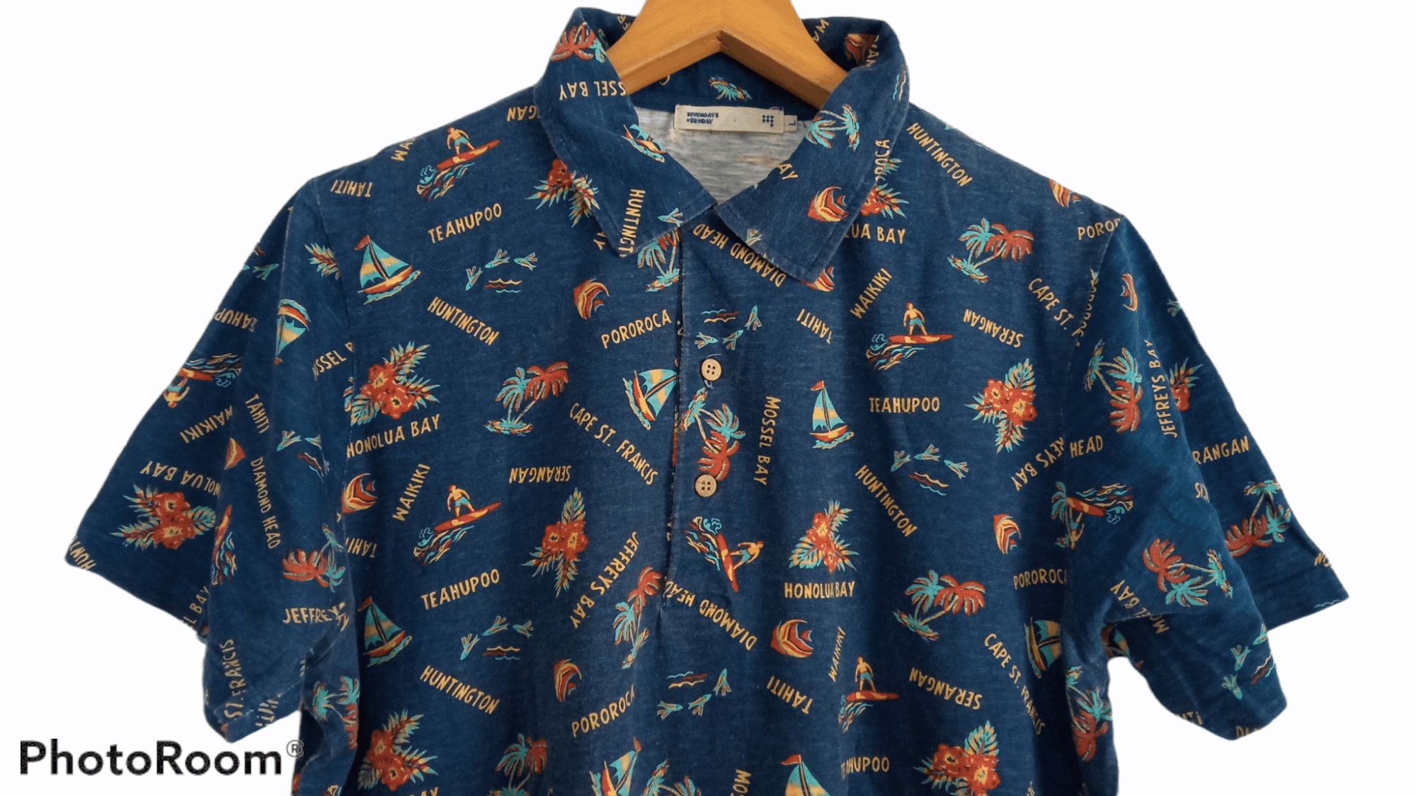 Japanese Brand × Vintage 🔥🔥Sevendays Sunday Full Print Hawaiian Polo T-Shirt Size US M / EU 48-50 / 2 - 8 Thumbnail