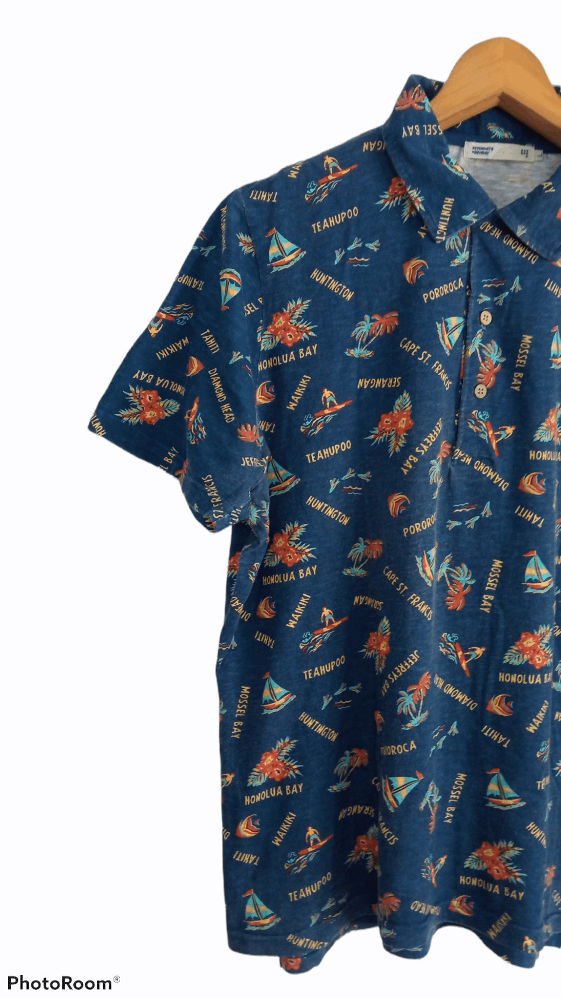 Japanese Brand × Vintage 🔥🔥Sevendays Sunday Full Print Hawaiian Polo T-Shirt Size US M / EU 48-50 / 2 - 4 Thumbnail