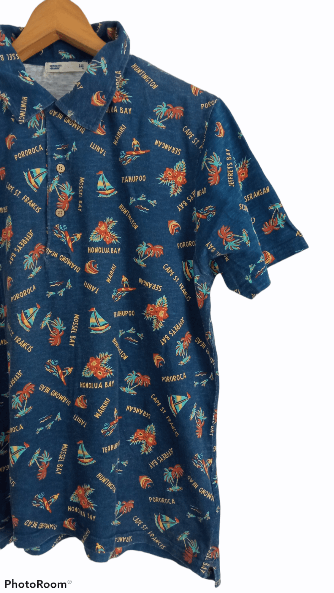 Japanese Brand × Vintage 🔥🔥Sevendays Sunday Full Print Hawaiian Polo T-Shirt Size US M / EU 48-50 / 2 - 6 Thumbnail