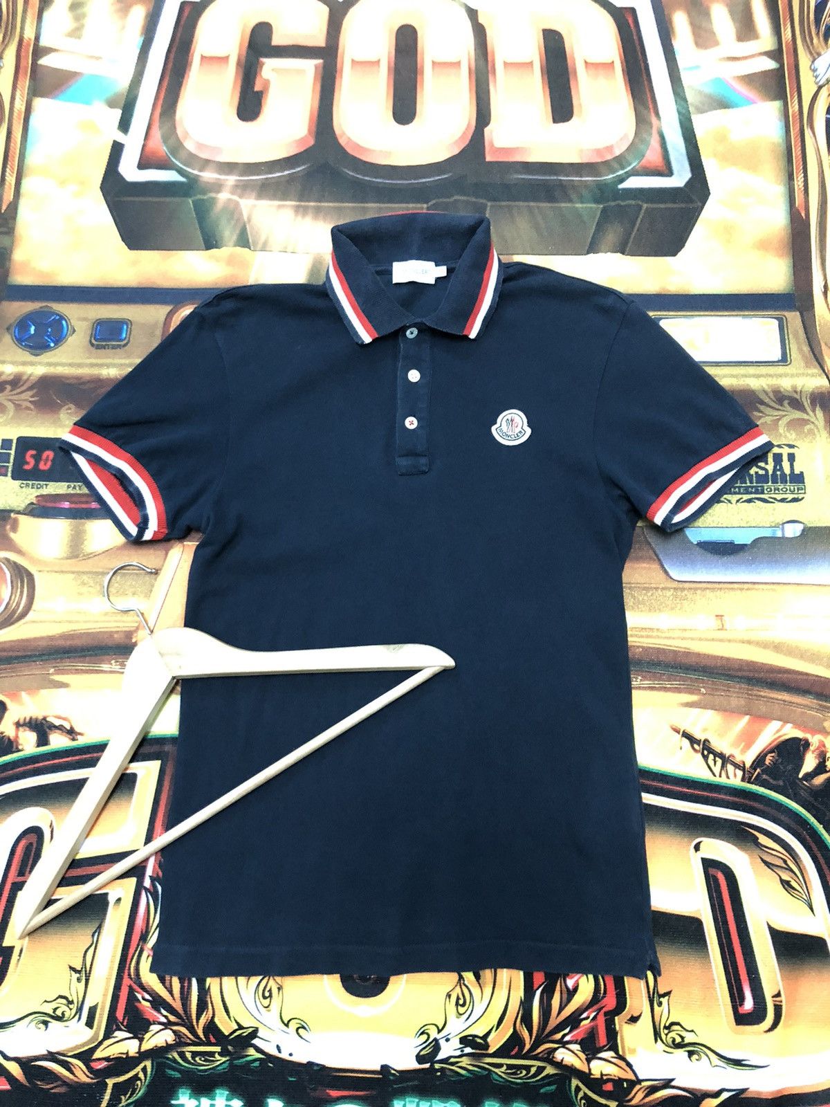 image of Authentic Moncler Twin Tipped Polo Shirt in Dark Blue, Men's (Size Small)