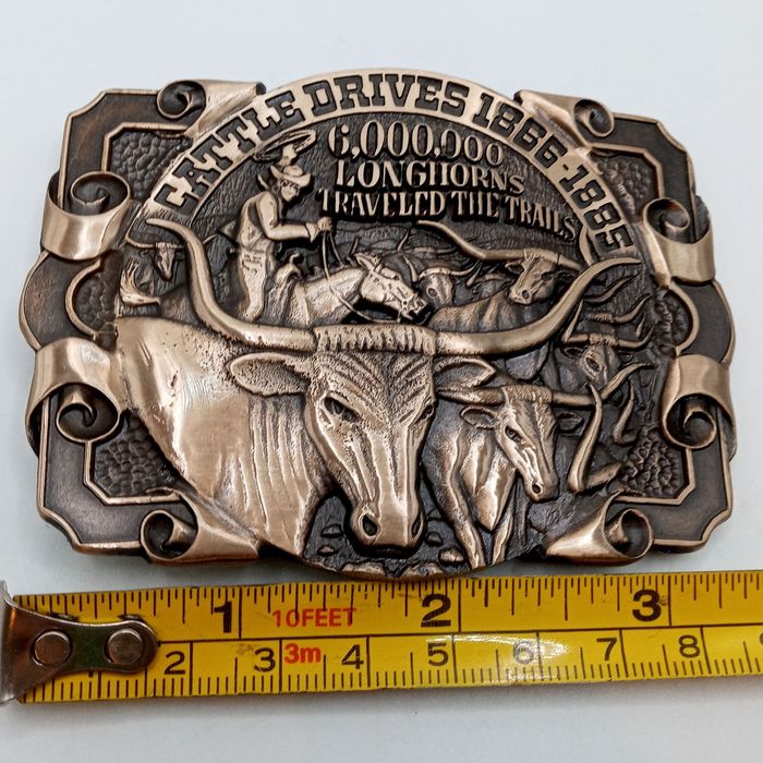 Vintage Longhorn Cattle Drives Buckle 1866 to 1885 Texas Cow Cowboy ...